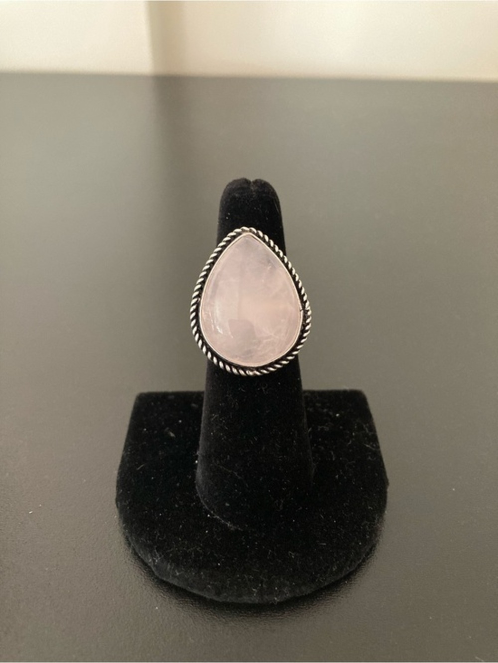 Sterling Silver Teardrop Rose Quartz Ring - Pink Size 5